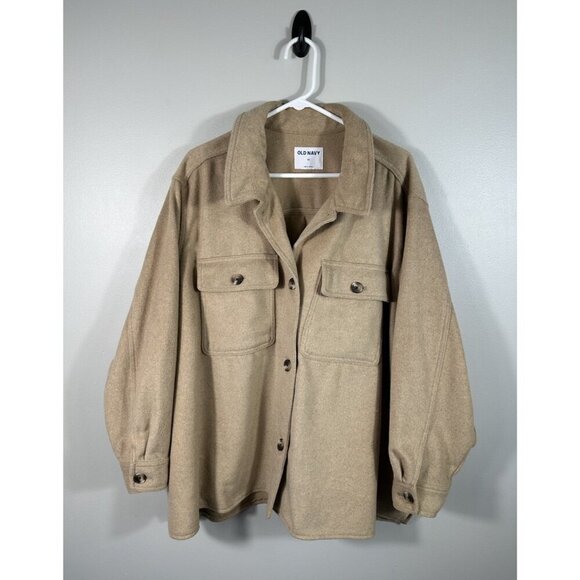Old Navy Shacket Womens 3X Tan Camel Wool Blend Shirt‎ Jacket Heavyweight - Picture 1 of 12